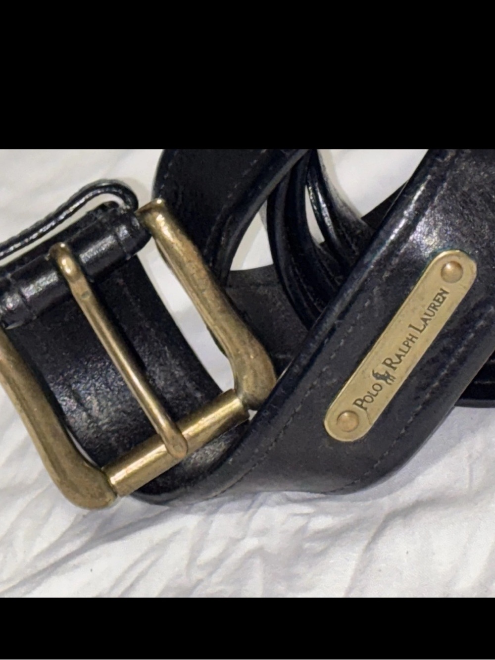 Polo Ralph Lauren Vintage Men's Black Leather Brass Signature Plate / Buckle 42”